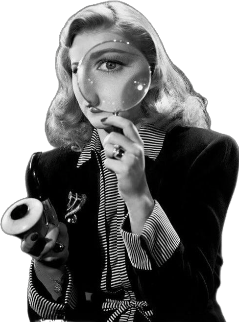 Editorial image of a woman with a magnifying glass
