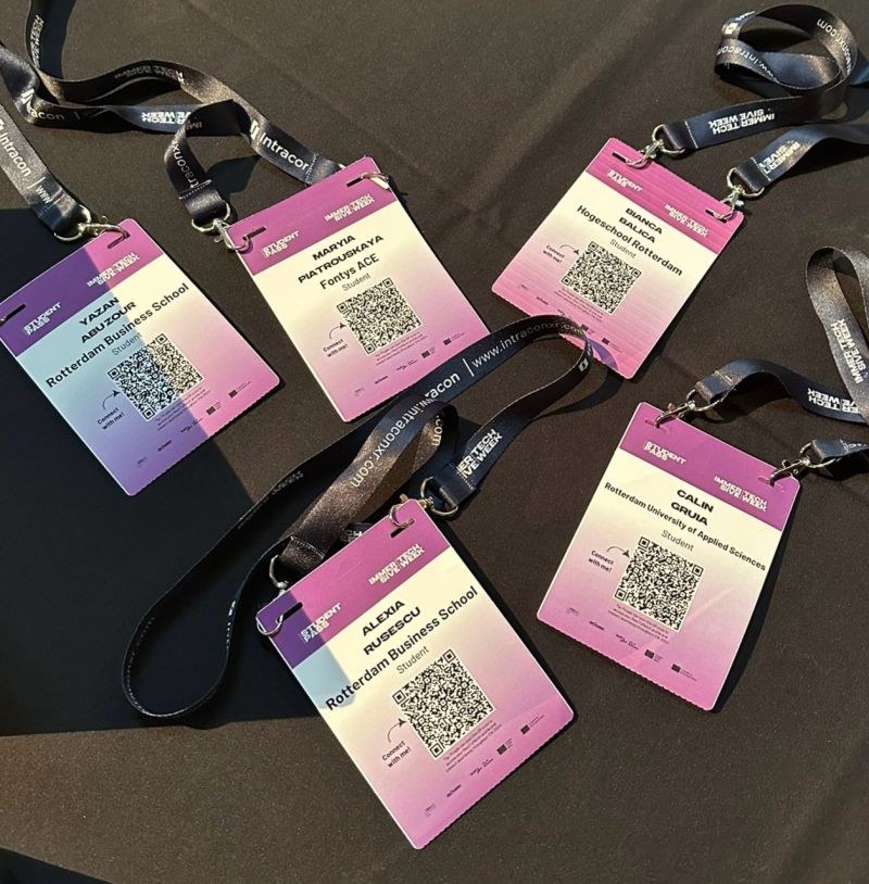 Student participant badges from Immersive Tech Week, including Bianca’s