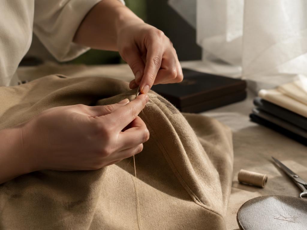 Garment repair at a tailor's workbench