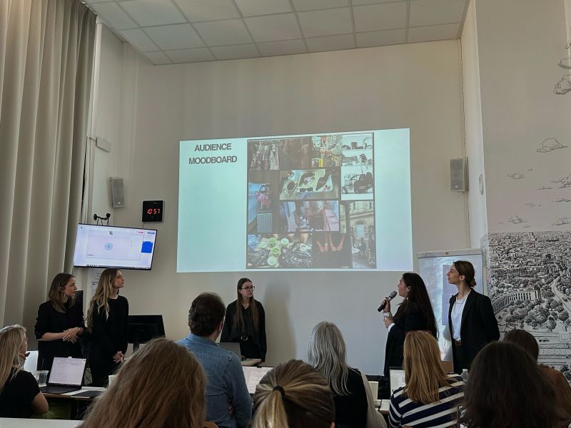 The student team presenting an audience moodboard for the ORNEST campaign in Paris